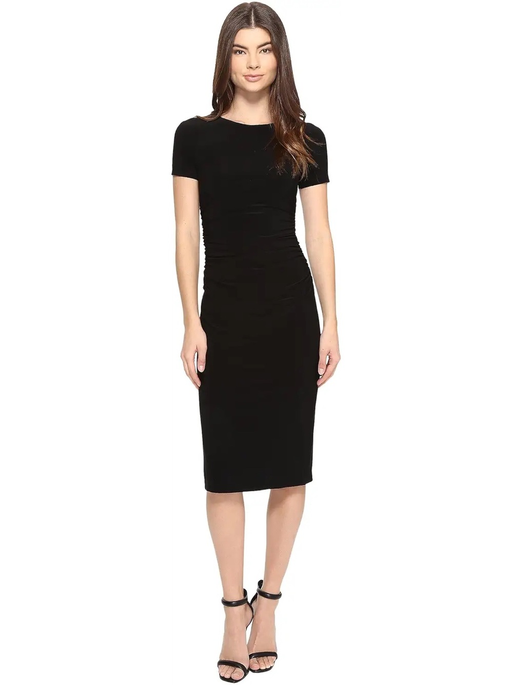 Norma Kamali Black Short Sleeve Bodycon Ruched Dress XS